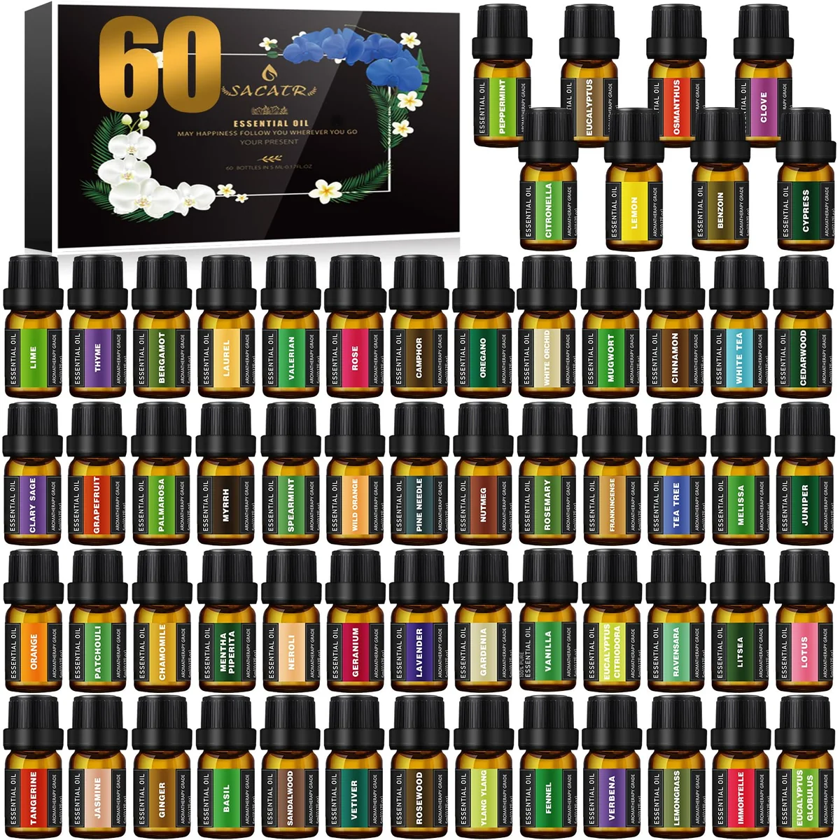SACATR 60 Bottles Premium Essential Oils Set